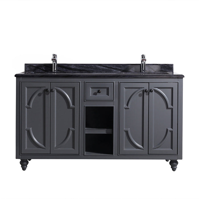 Laviva - Odyssey 60" Maple Grey Double Sink Bathroom Vanity with Black Wood Marble Countertop
