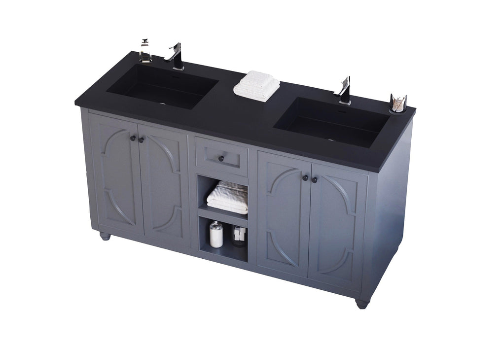 Laviva - Odyssey 60" Maple Grey Double Sink Bathroom Vanity with Matte Black VIVA Stone Solid Surface Countertop