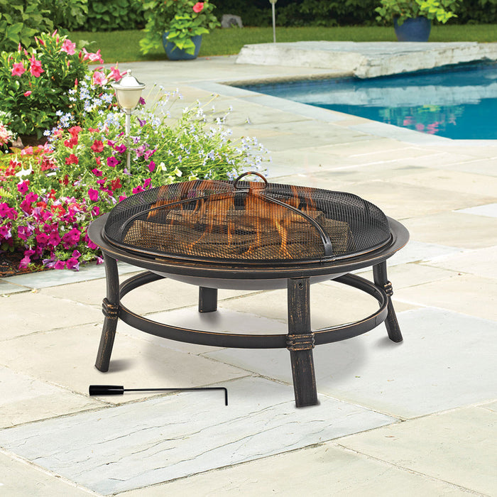 MR. BAR-B-Q 29 IN BRUSHED COPPER WOOD BURNING OUTDOOR FIREBOWL