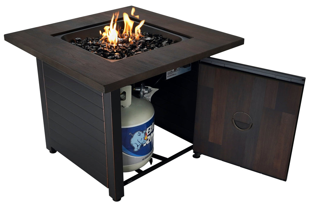 MR. BAR-B-Q The Spencer, 30" LP Gas Outdoor Fire Pit with Printed Resin Mantel