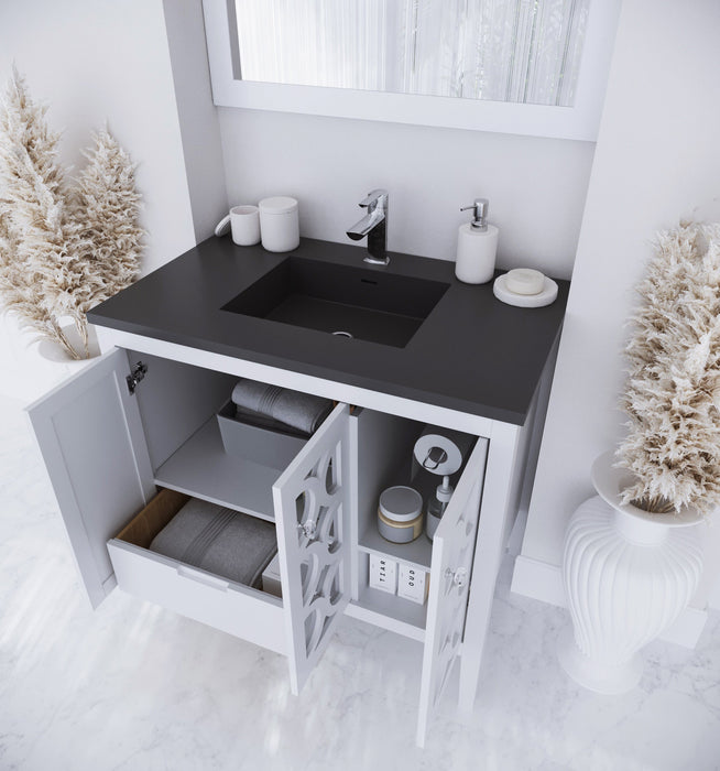 Laviva - Mediterraneo 36" White Bathroom Vanity with Matte Black VIVA Stone Solid Surface Countertop