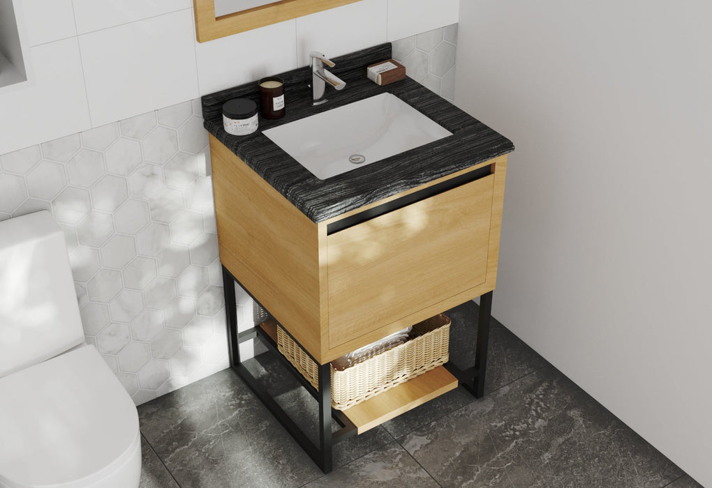 Laviva - Alto 24” California White Oak Bathroom Vanity with Black Wood Marble Countertop