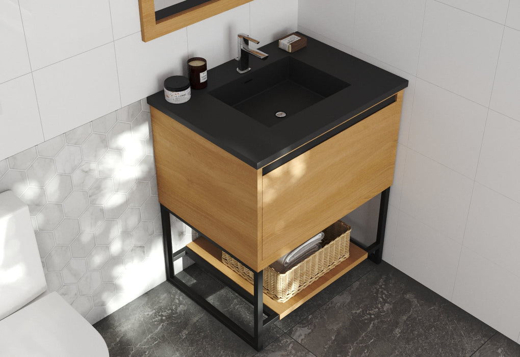 Laviva - Alto 30" California White Oak Bathroom Vanity with Matte Black VIVA Stone Solid Surface Countertop