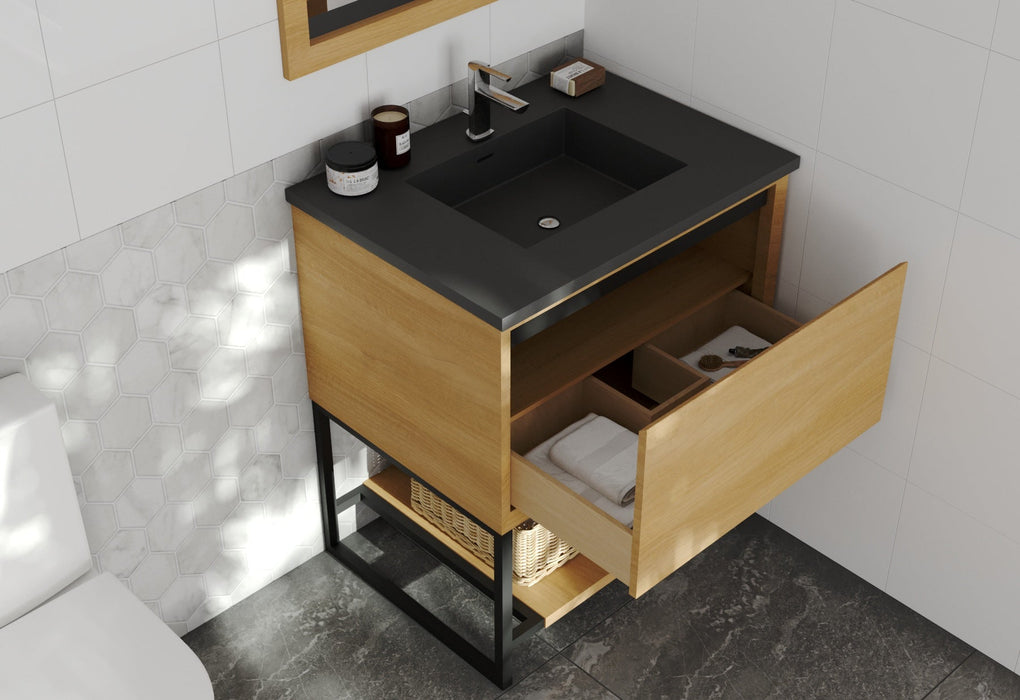 Laviva - Alto 30" California White Oak Bathroom Vanity with Matte Black VIVA Stone Solid Surface Countertop