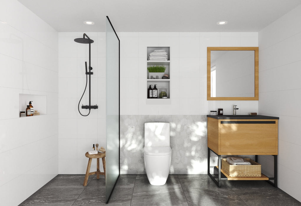 Laviva - Alto 30" California White Oak Bathroom Vanity with Matte Black VIVA Stone Solid Surface Countertop