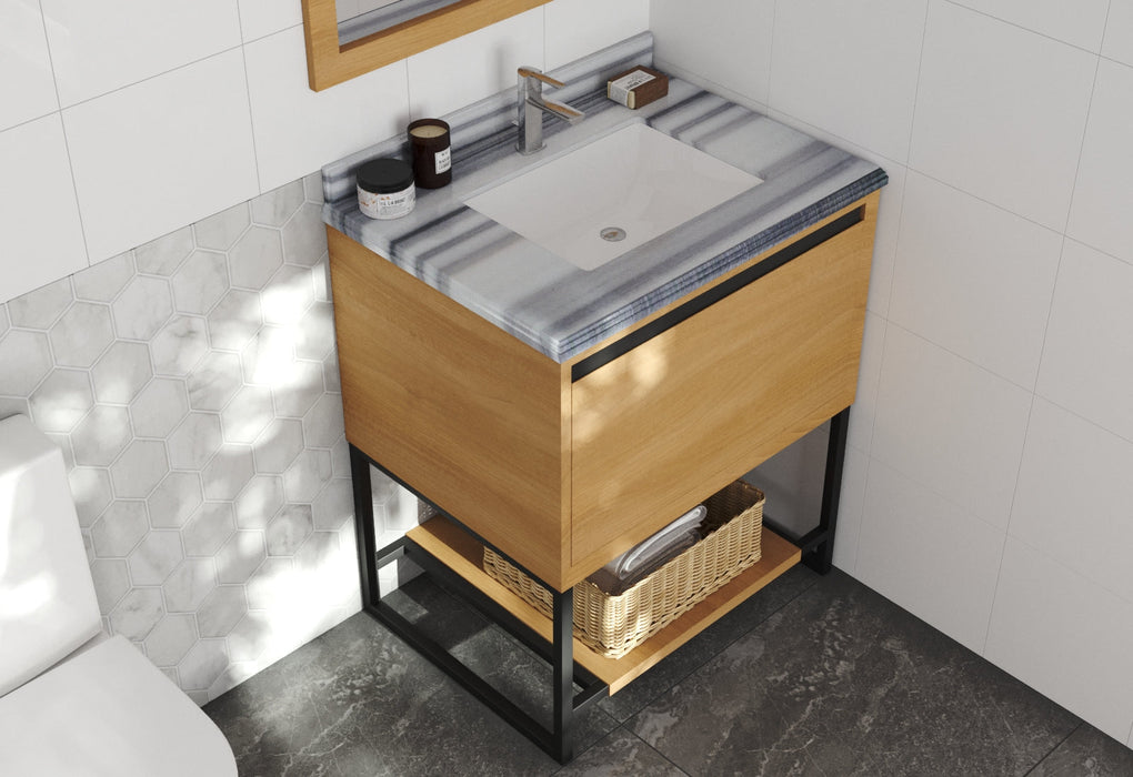 Laviva - Alto 30" California White Oak Bathroom Vanity with White Stripes Marble Countertop