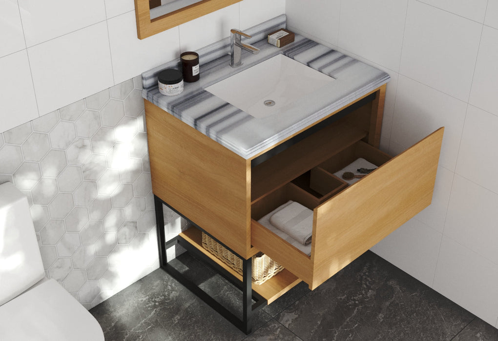 Laviva - Alto 30" California White Oak Bathroom Vanity with White Stripes Marble Countertop