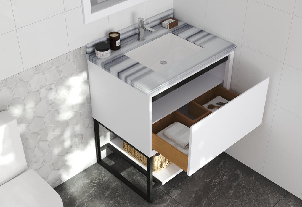 Laviva - Alto 30" White Bathroom Vanity with White Stripes Marble Countertop