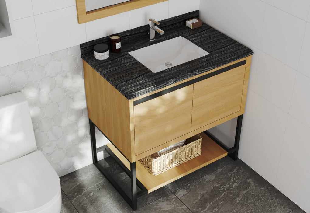 Laviva - Alto 36" California White Oak Bathroom Vanity with Black Wood Marble Countertop