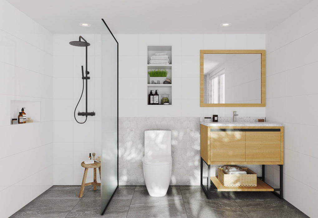 Laviva - Alto 36" California White Oak Bathroom Vanity with White Carrara Marble Countertop