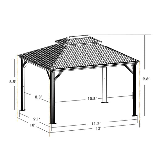 Annelyse 12 Ft. W x 10 Ft. D Aluminum Patio Gazebo (Gray)