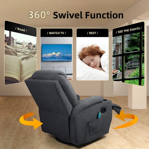Heated Massage Chair with Swivel and Rocking Function